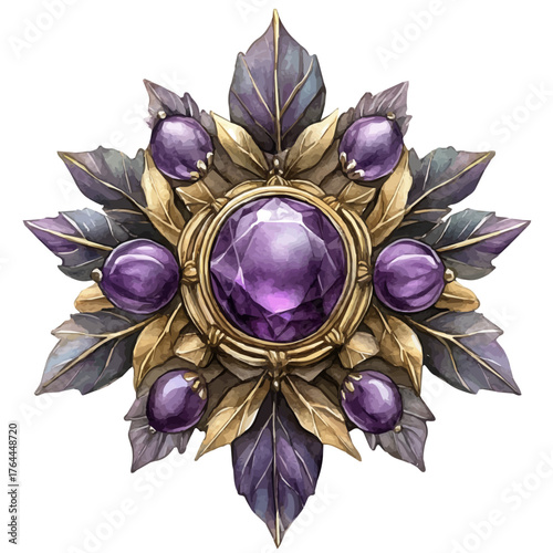 Victorian Brooch, watercolor illustration vector, isolated on a white background.