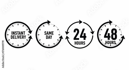 Vector art of instant same day 24 and 48 hours delivery service icons
