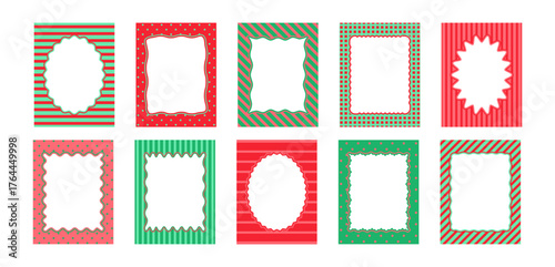 Cute frame, Xmas vintage border, red and green frame. Vector illustration
