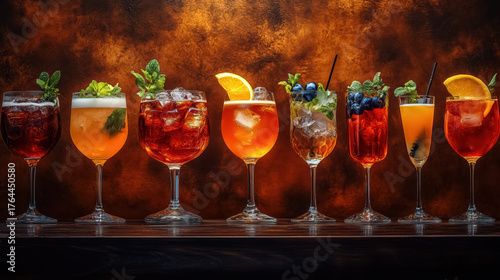 Set of different alcoholic drinks and cocktails