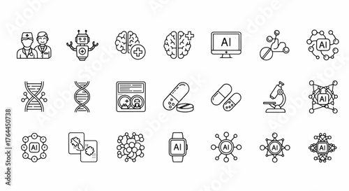 Vector art of a collection of artificial intelligence and medical icons