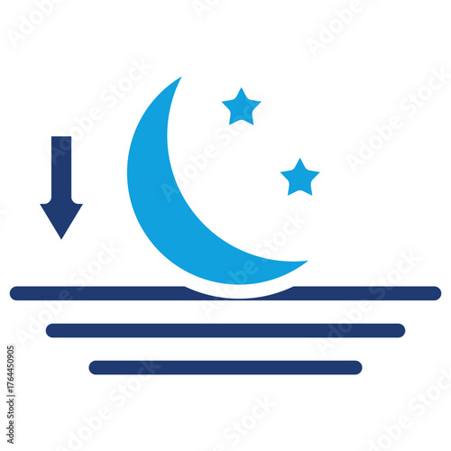 Moon Set Flat Blue Icon