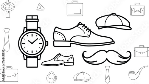 Vector art of gentleman accessories line art illustration