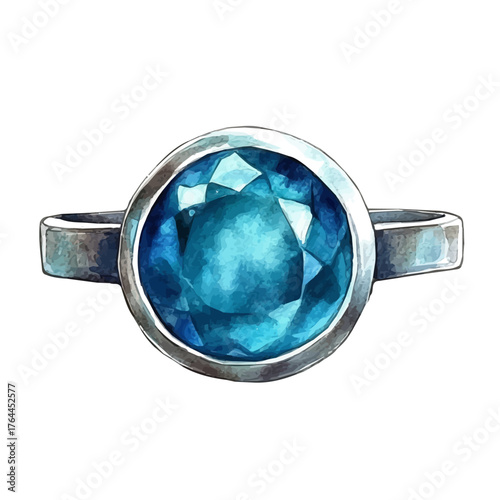 Turquoise Ring, watercolor painting vector, isolated on a white background.