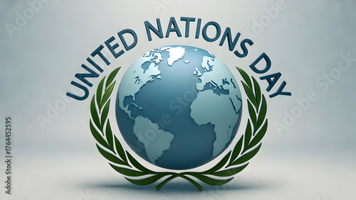 Earth Globe on White Background, United Nations Day Globe with Olive Branches