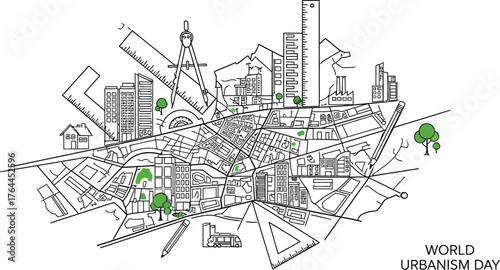 Vector art of hand drawn city plan for world urbanism day