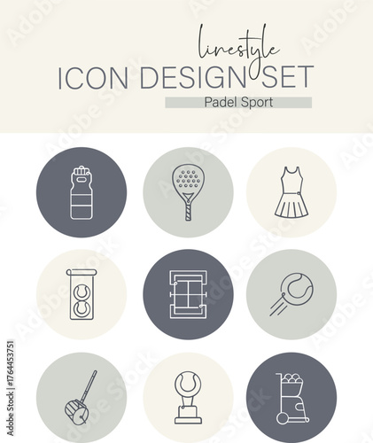 Linestyle Icon Design Set Padel Sport