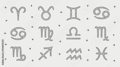Twelve Zodiac Constellation Symbols with Star Accents astrology constellations