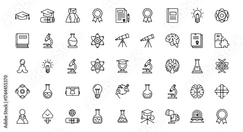 Vector art of set of science and education icons thin line style vector illustration