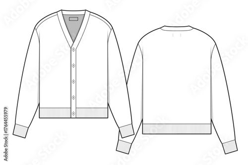 Cardigan technical flat sketch vector mockup illustration.