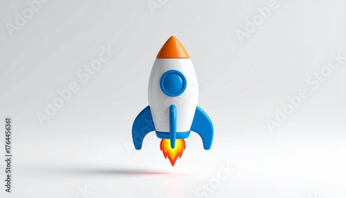 3d icon rocket ship icon is a symbol of space travel technology on a blue background