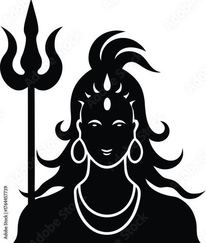 black shiva portrait with trishul clip art preview