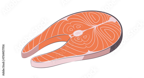 Close-up illustration of a fresh, raw salmon steak, showing detailed texture and color.
