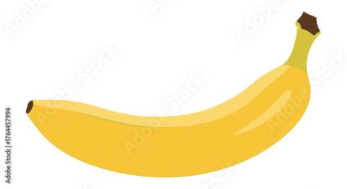 A vibrant, ripe banana, showcasing its curved shape and bright yellow peel against a white background.