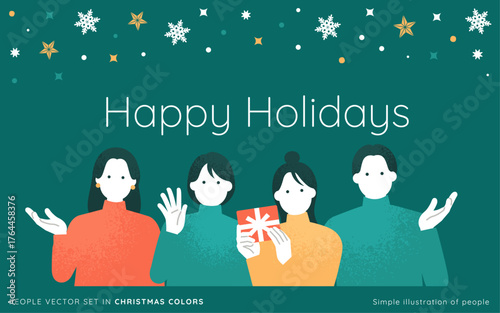 クリスマスに適したセーター姿の人物イラスト プレゼントを持つ女性のバナー素材