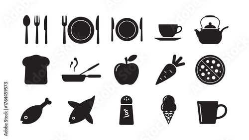 Collection of modern kitchen and food themed icons for culinary and gastronomy projects