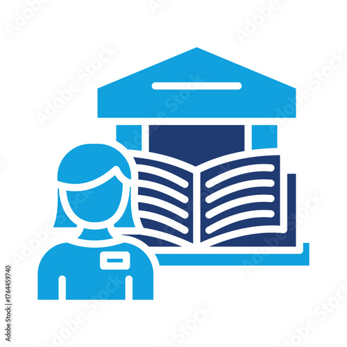 Library Staff Flat Blue Icon