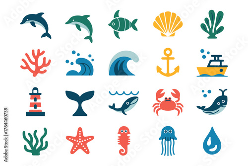 Vibrant underwater ocean and marine life scene with diverse aquatic creatures and coral reefs