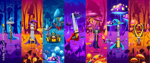 Cartoon construction and DIY tools as Halloween warlocks vector characters. Gray saw magician, hammer wizard with rasp mage, pliers sorcerer or rasp enchanter and file warlock tools in magic forest