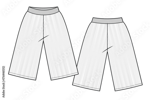 Kids sweatpants vector design mockup template technical flat drawing.