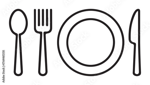 A clean and modern plate with fork and knife icon for culinary and dining related designs