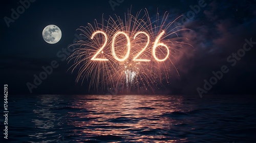 2026 Fireworks Over the Ocean at Night