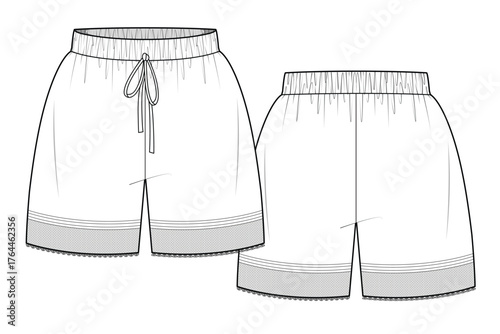 Women's beach short vector design mockup template technical flat drawing.