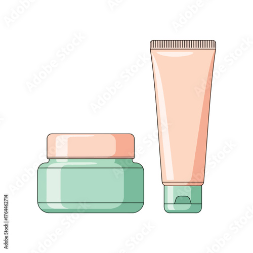 A simple, flat illustration of a skincare jar and a tube of cream, presented on a white background.