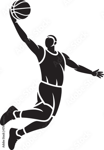 Dynamic basketball player silhouette in mid-air dunking slam dunk action vector illustration line art royalty free stock photos premium quality