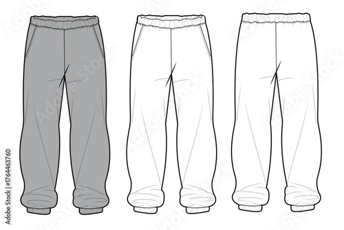 Women sweatpants design technical flat sketch vector mockup template.