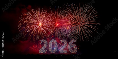 Vibrant Fireworks Above 2026 Text Celebration