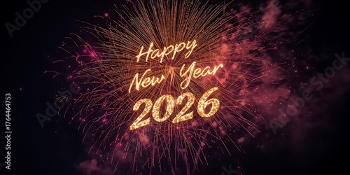 Golden Happy New Year 2026 Fireworks Celebration