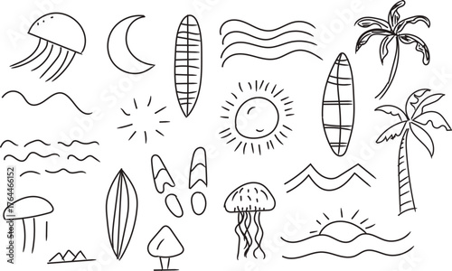 Beach and Sea Line Art Icons Collection