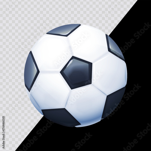 Cartoon soccer ball. 3D render style on transparent background. For dark and bright backgrounds.