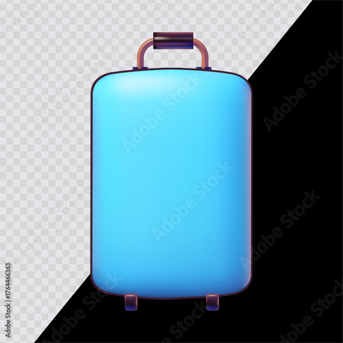 Cartoon travel suitcase. 3D render style on transparent background. For dark and bright backgrounds.