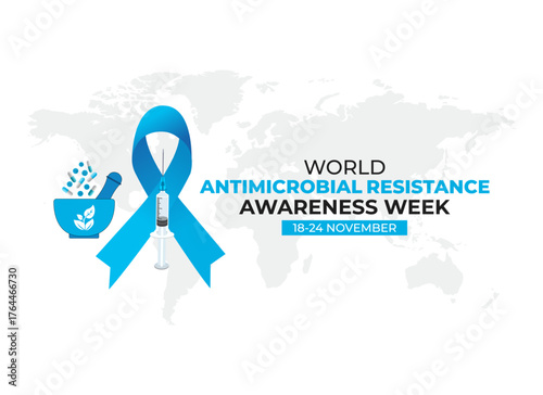 World Antimicrobial Resistance awareness week. 18-24 November. Holiday concept. Template for background with banner, poster and card. Vector illustration.