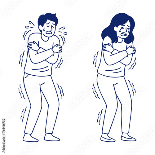 Line art illustration of person shivering from cold