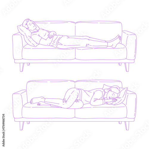 Line art illustration of person sleeping on sofa