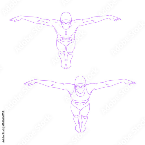 Line art illustration of person swimming butterfly stroke