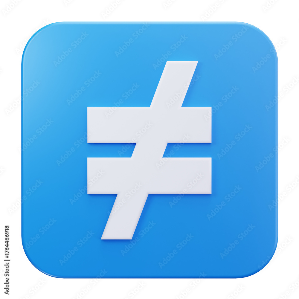 Fototapeta premium 3D Not Equal Mathematical Symbol Icon