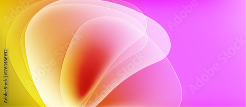 Abstract gradients blend yellow, orange, pink hues. Soft shapes suggest flowing energy, vibrant color transitions. Minimalist design creates calming visual effect.