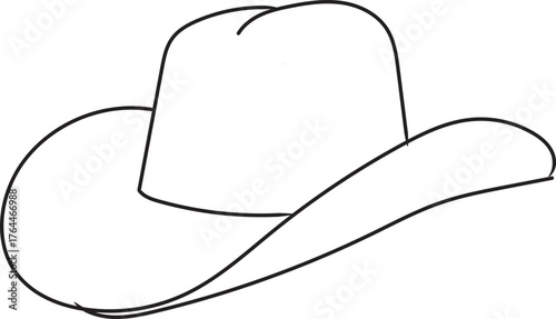 Minimal Cowboy Hat Line Art Vector. Hand Drawn Western Hat Outline