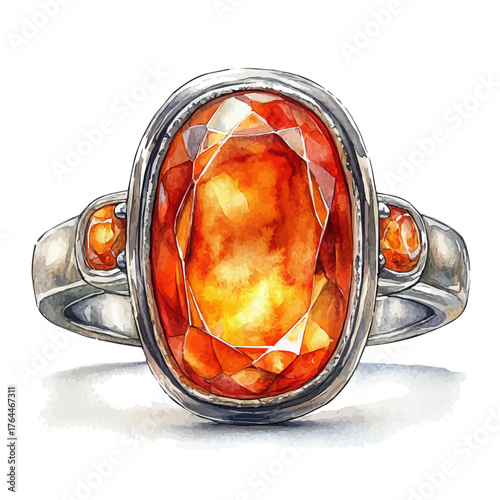 Topaz Ring, watercolor vector, isolated on a white background.