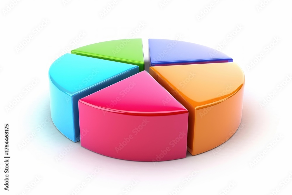 Fototapeta premium Shiny colorful 3d pie chart representing market share, business data and statistics with vibrant colors