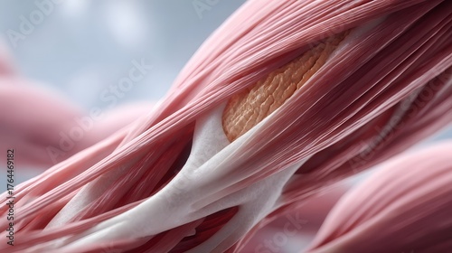 Detailed close up of human muscle tissue and connective fibers