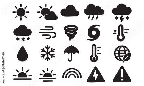 Set of weather web icons in line style. Weather , clouds, sunny day, moon, snowflakes, wind, sun day. Vector illustration.