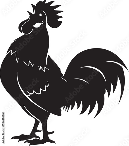 Stylized Silhouette Illustration of a Roaring Rooster, Symbolizing Early Morning and Wake-Up Calls