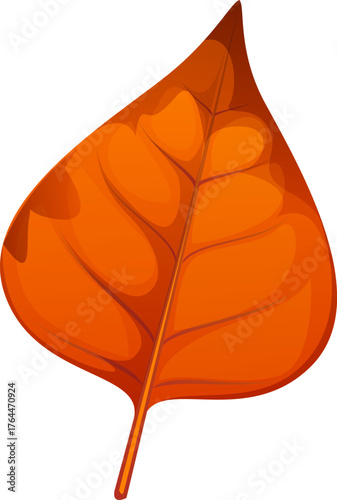 Cartoon orange autumn leaf with veins and spots. Isolated vector vibrant fallen tree foliage, forest plant, evokes feelings of warmth and fall season serenity, essence of the seasonal autumn change