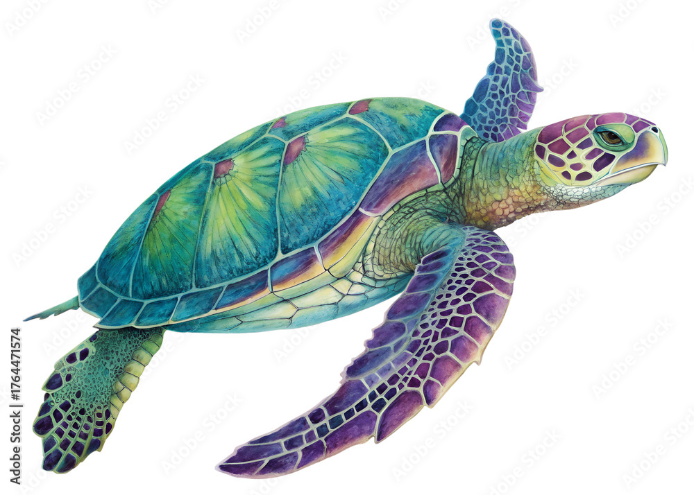 Fototapeta premium Vibrant Sea Turtle with Colorful Shell