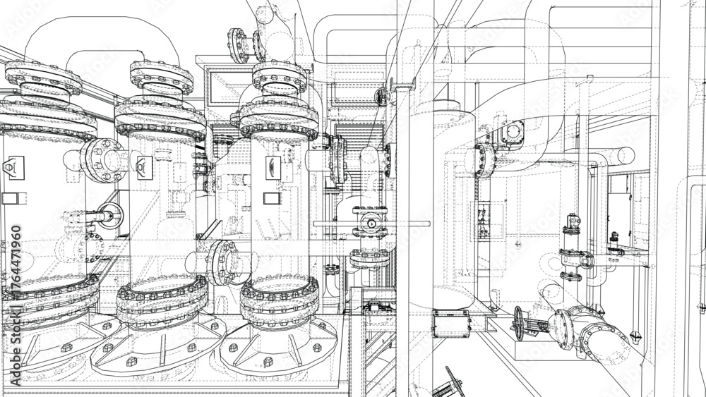 Fototapeta premium Industrial Piping Blueprint. Vector